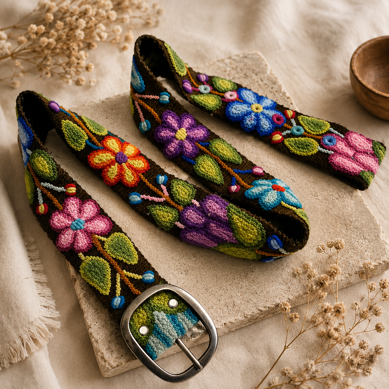 Hand-Embroidered Alpaca Belt – SIZE L