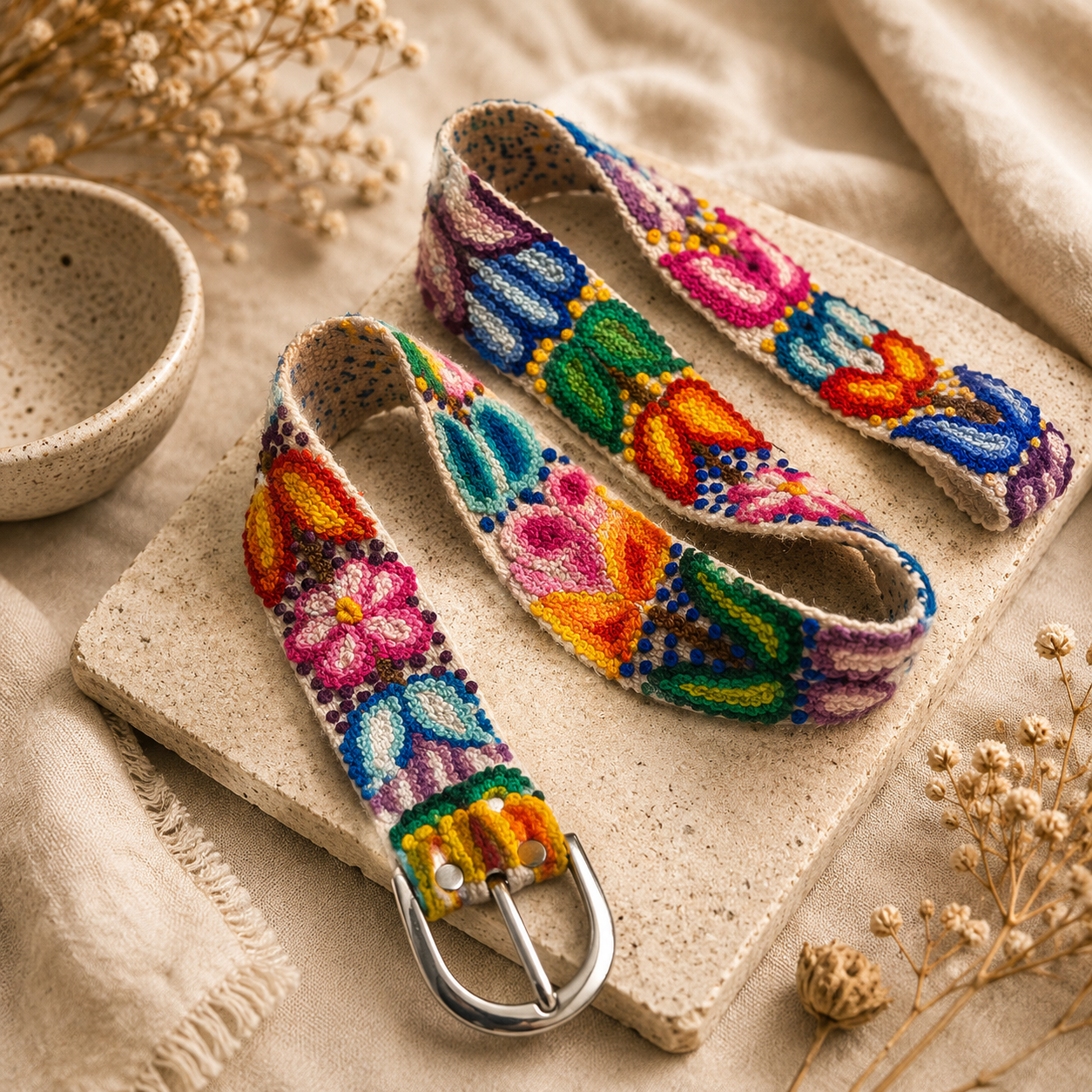 Hand-Embroidered Alpaca Belt – SIZE L