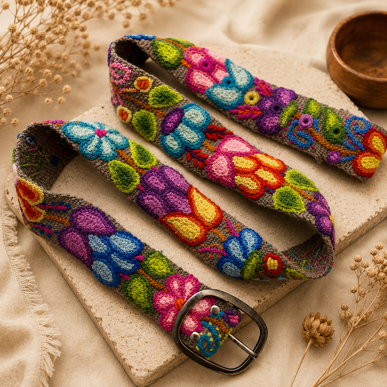 Hand-Embroidered Alpaca Belt – SIZE L
