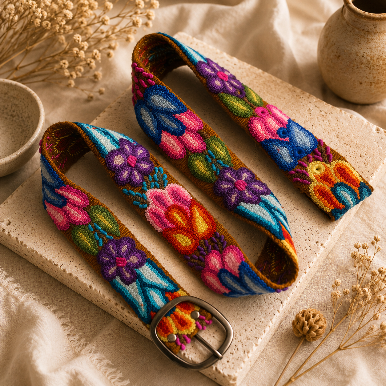 Hand-Embroidered Alpaca Belt – SIZE L