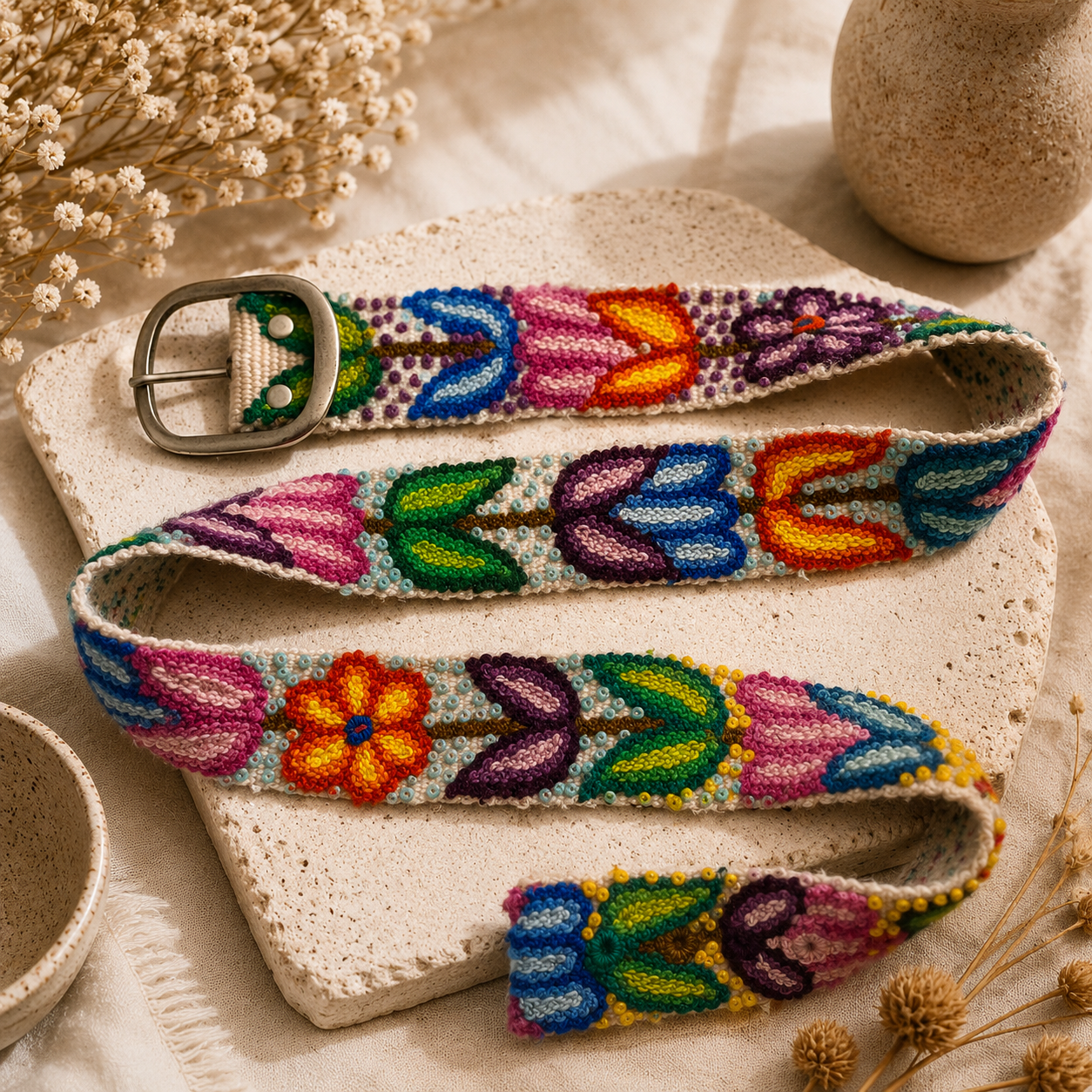 Hand-Embroidered Alpaca Belt – SIZE L