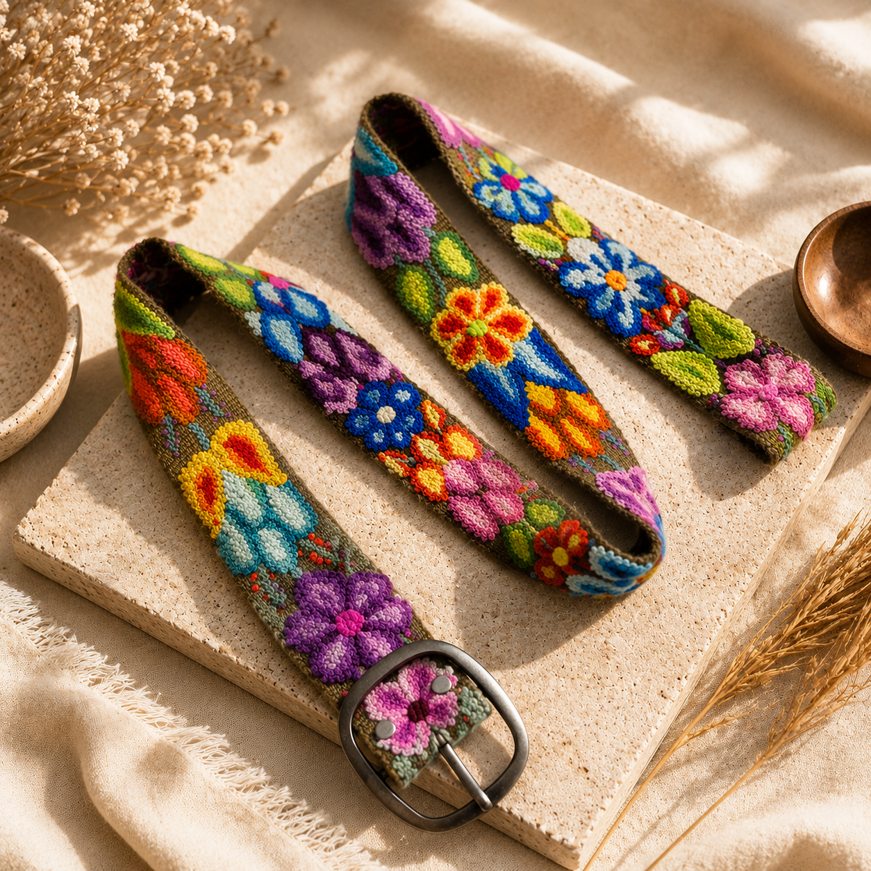 Hand-Embroidered Alpaca Belt – SIZE L