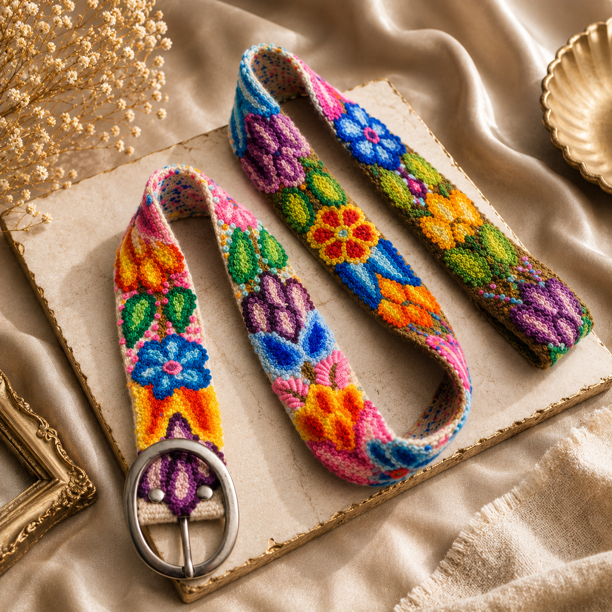 Hand-Embroidered Alpaca Belt – SIZE L