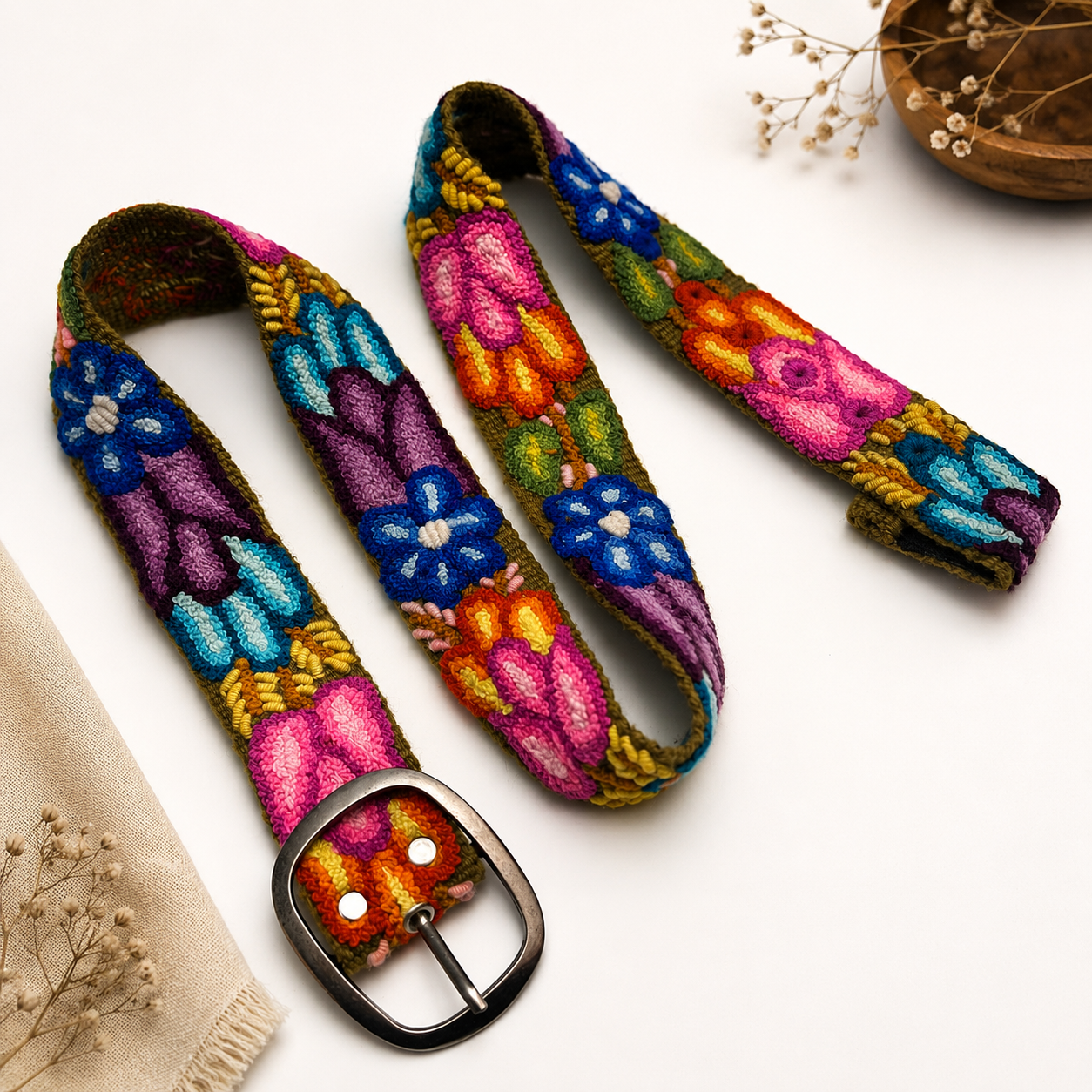 Hand-Embroidered Alpaca Belt – SIZE L