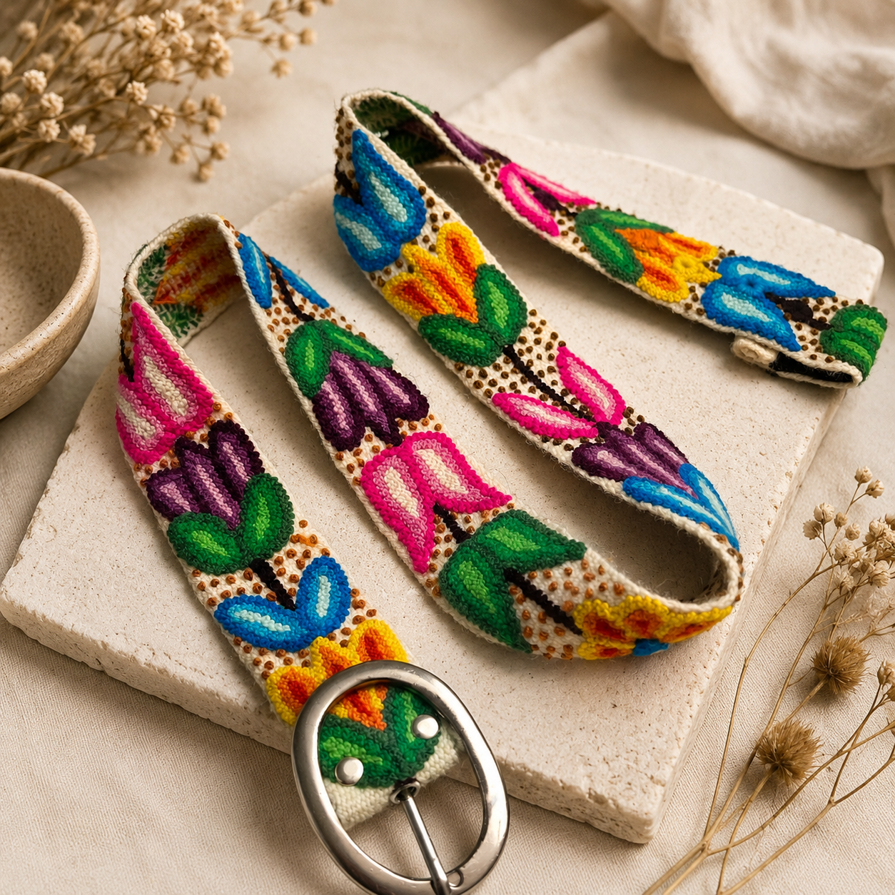 Hand-Embroidered Alpaca Belt – SIZE L