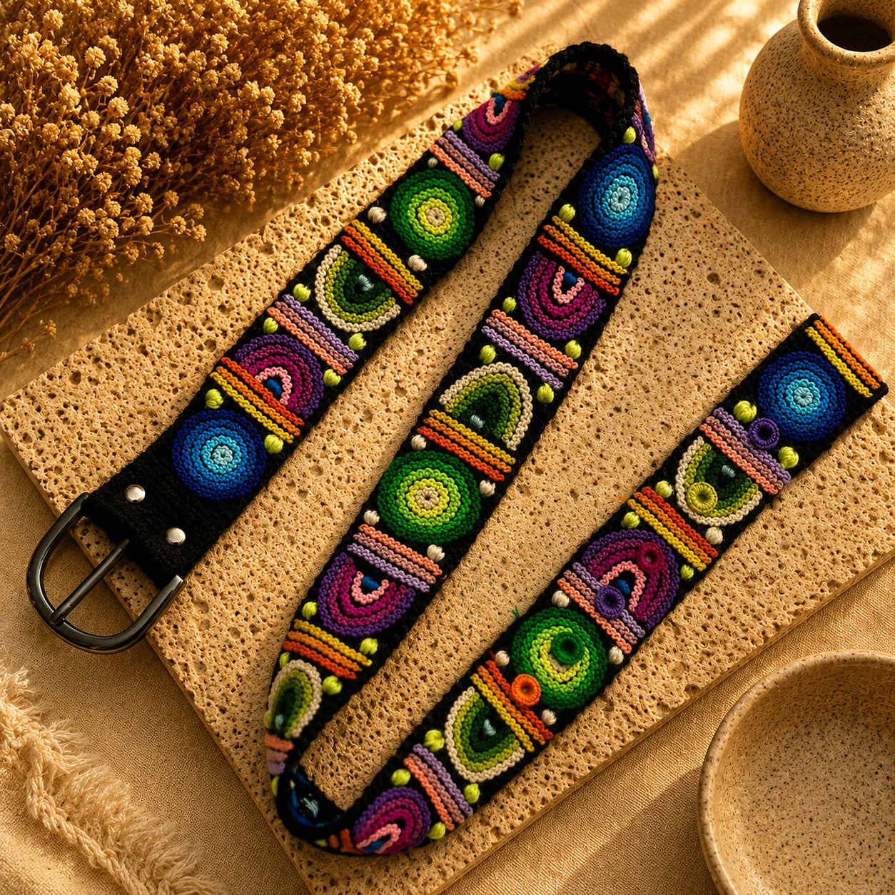 Hand-Embroidered Alpaca Belt – SIZE M