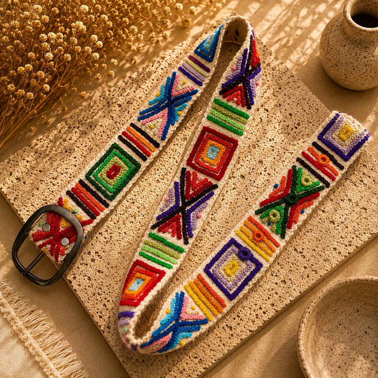 Hand-Embroidered Alpaca Belt – SIZE M