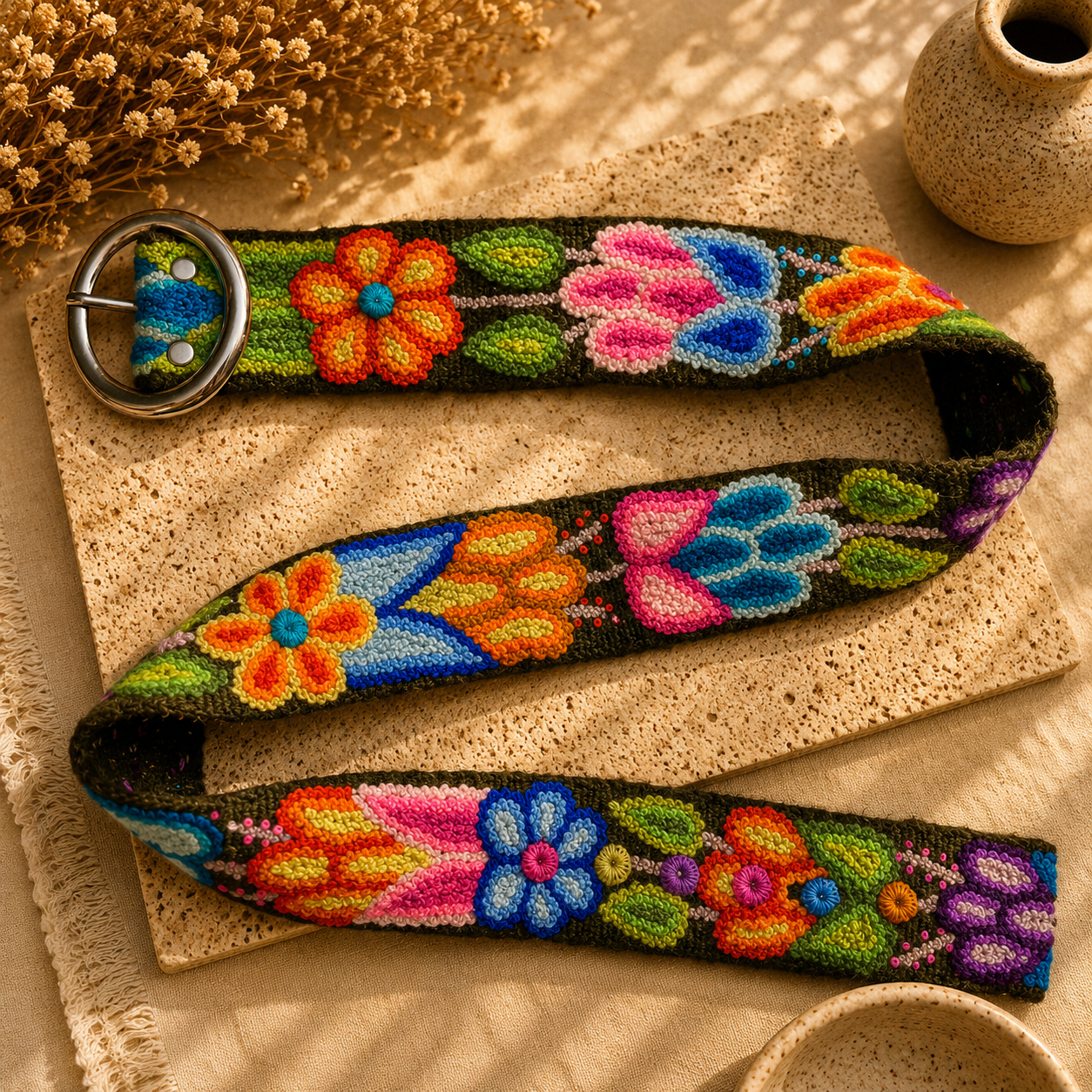 Hand-Embroidered Alpaca Belt – SIZE M