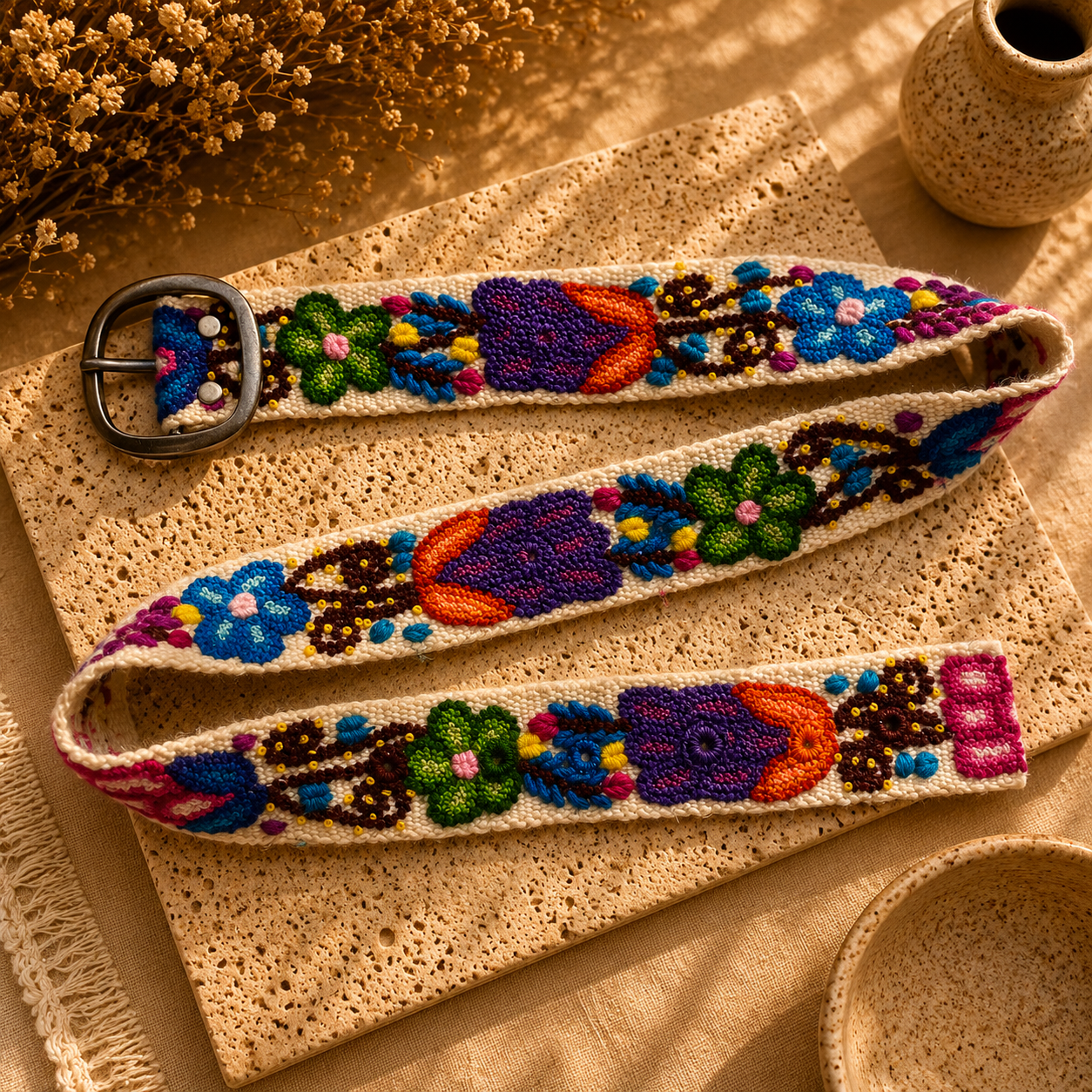 Hand-Embroidered Alpaca Belt – SIZE M