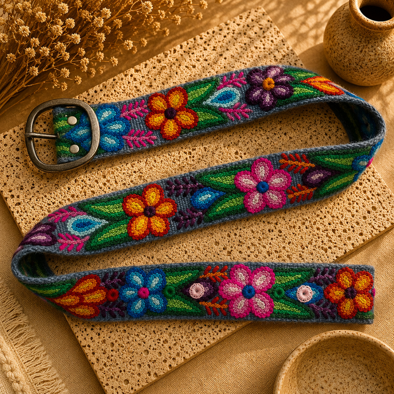Hand-Embroidered Alpaca Belt – SIZE M