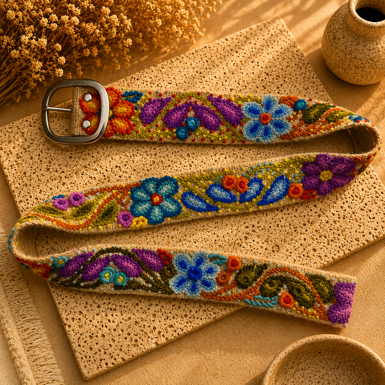 Hand-Embroidered Alpaca Belt – SIZE M