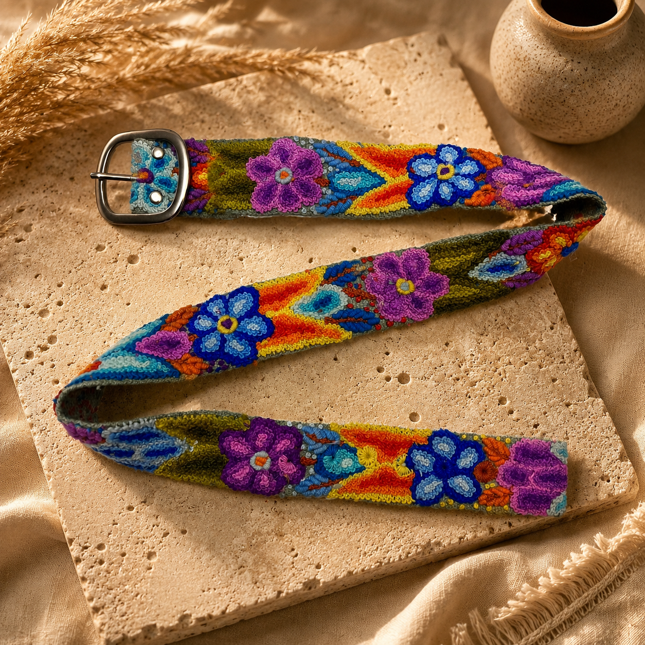 Hand-Embroidered Alpaca Belt – SIZE M