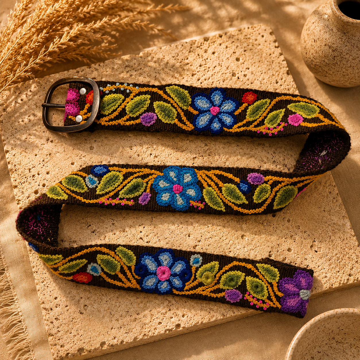 Hand-Embroidered Alpaca Belt – SIZE M