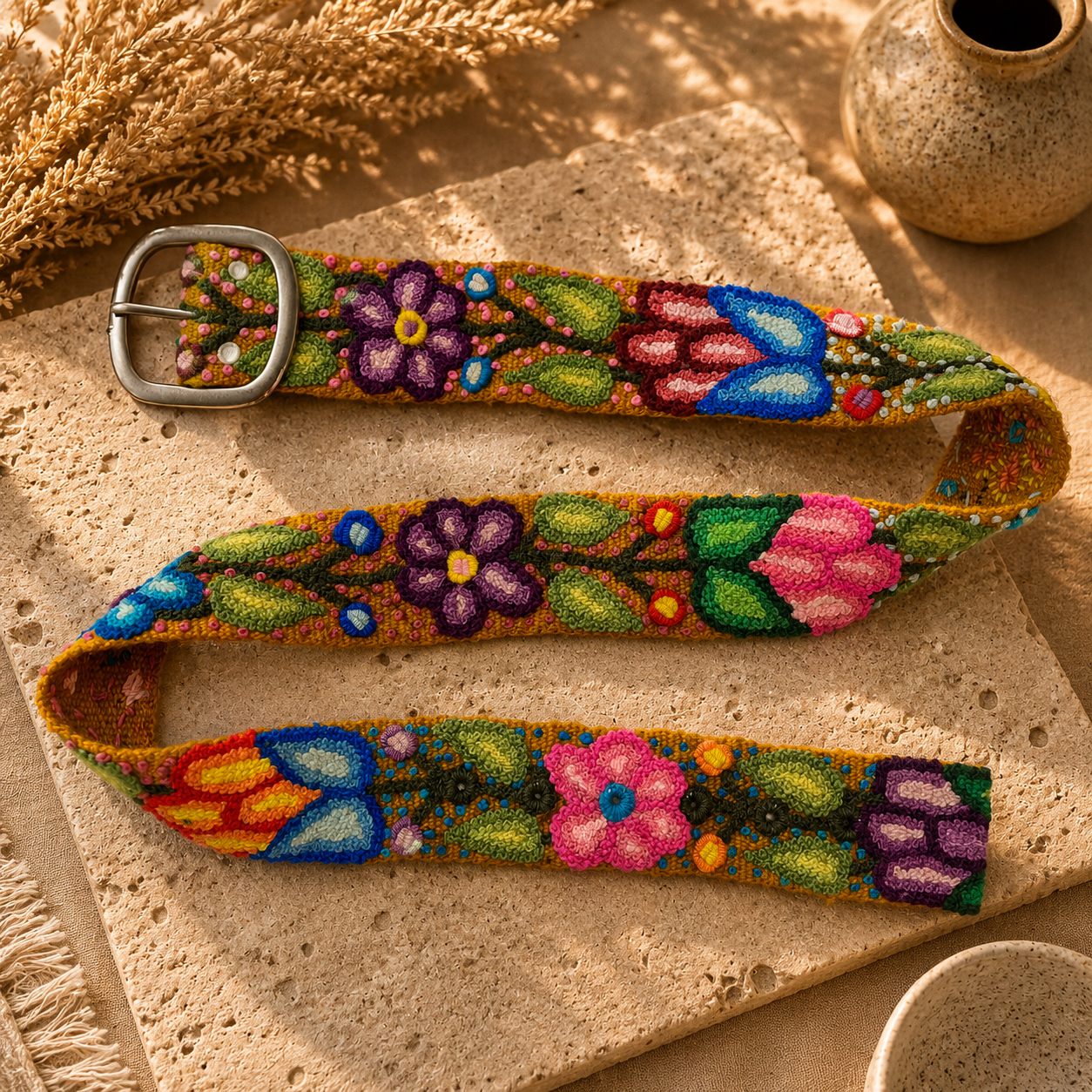 Hand-Embroidered Alpaca Belt – SIZE M