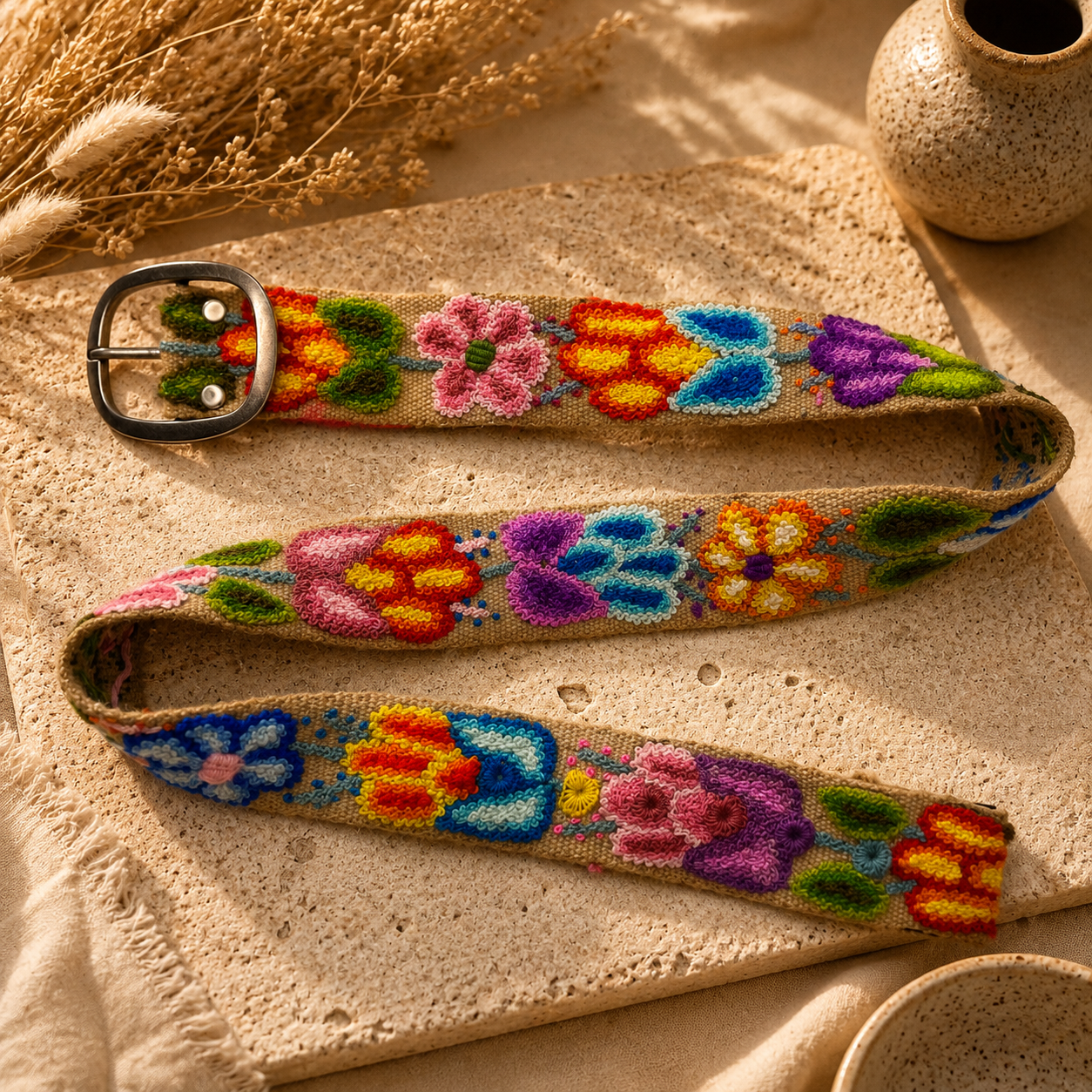 Hand-Embroidered Alpaca Belt – SIZE M