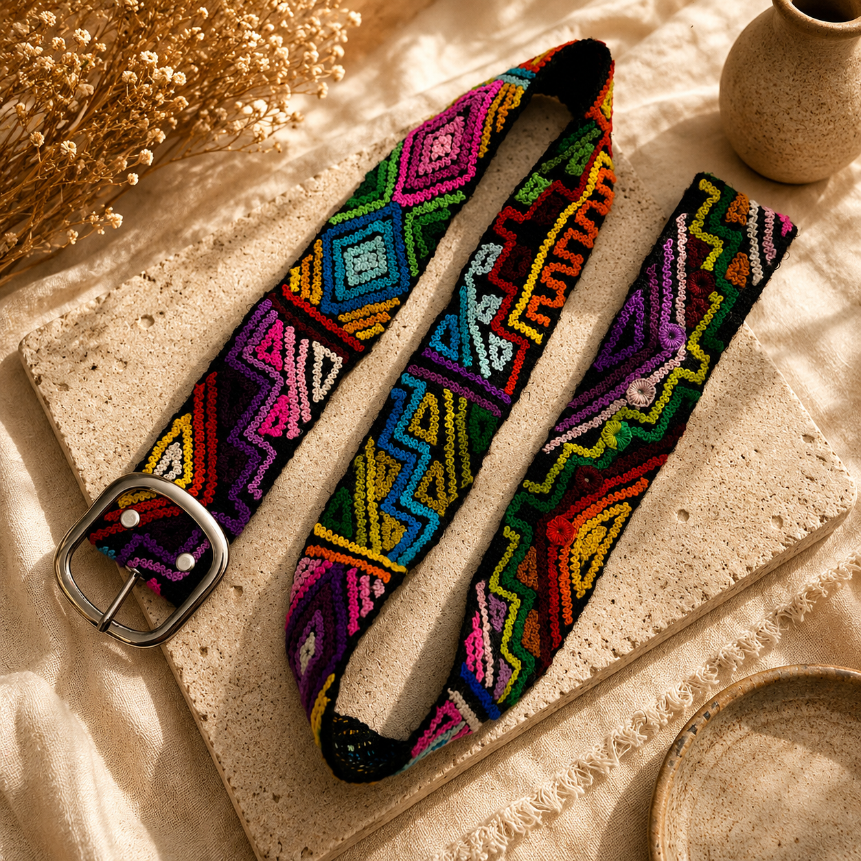 Hand-Embroidered Alpaca Belt – SIZE M