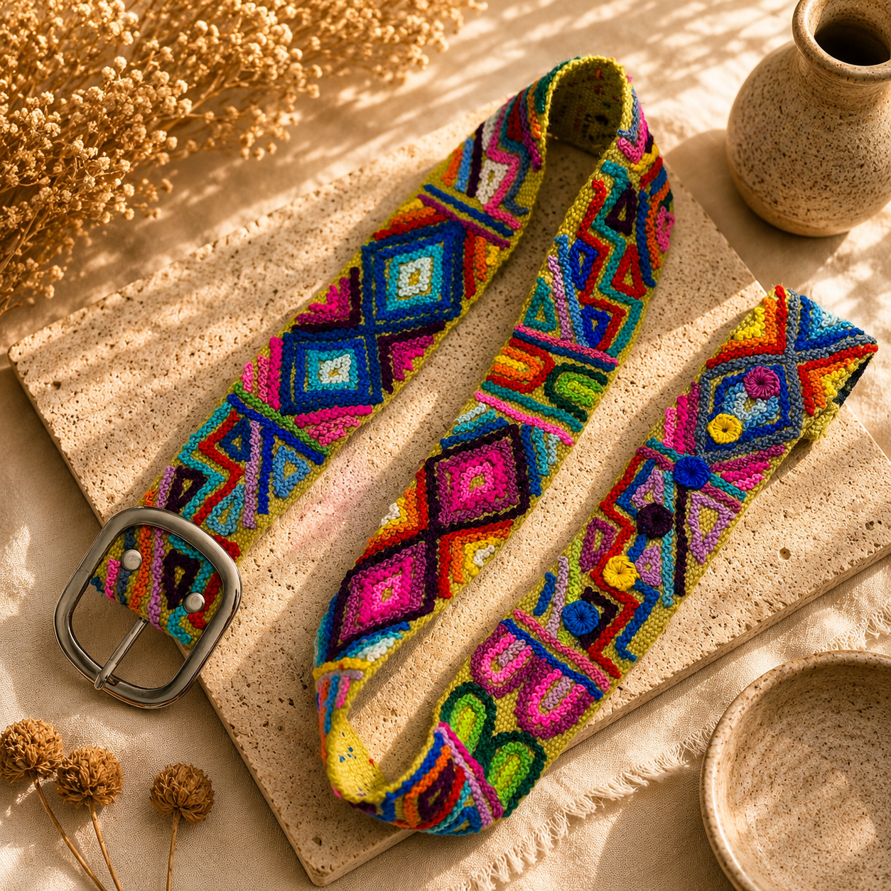 Hand-Embroidered Alpaca Belt – SIZE M