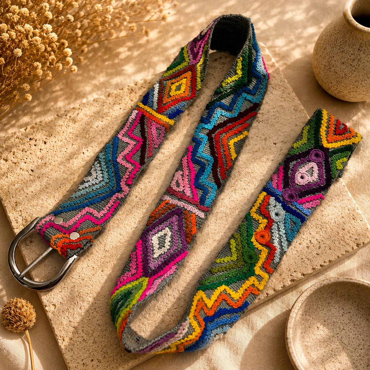 Hand-Embroidered Alpaca Belt – SIZE M