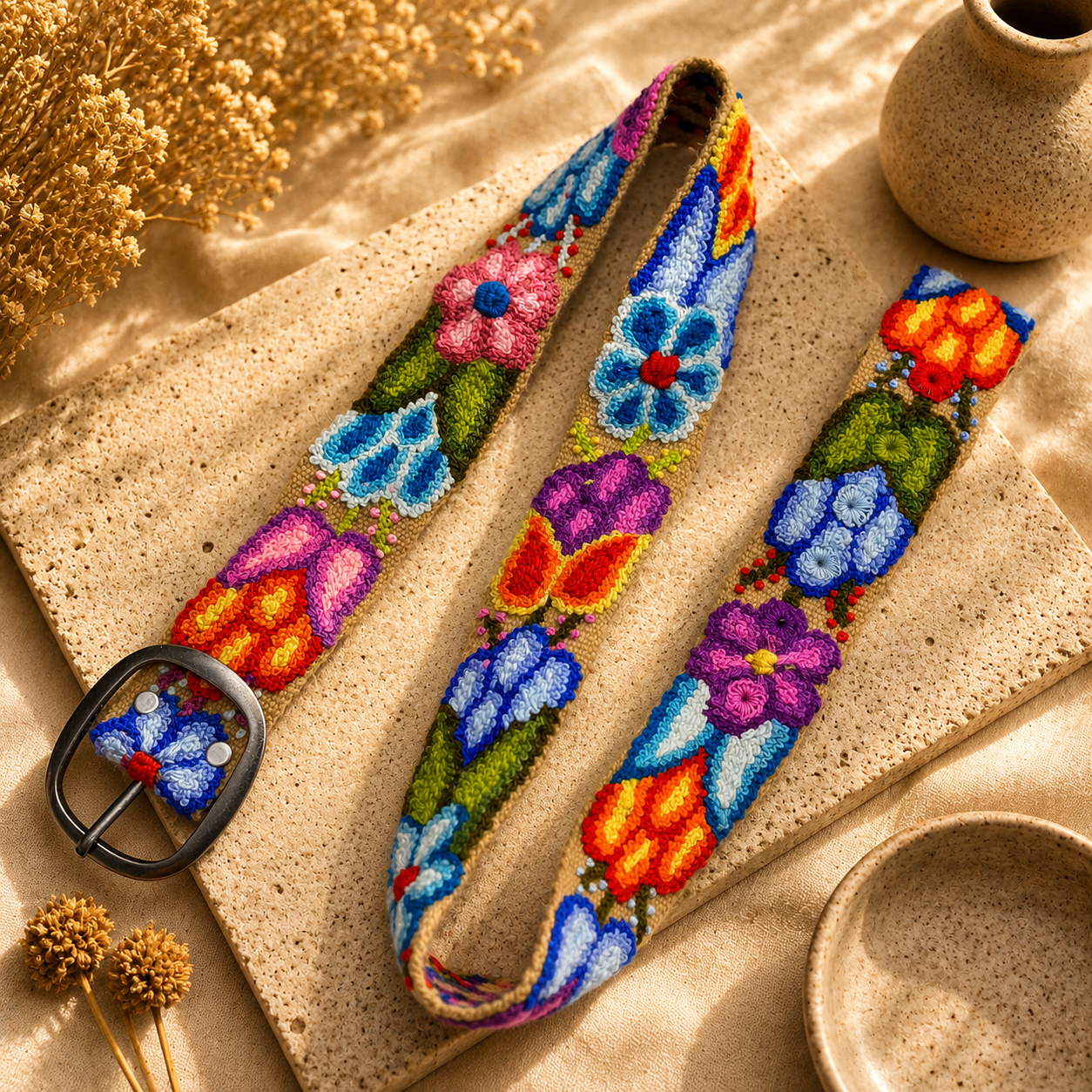 Hand-Embroidered Alpaca Belt – SIZE M