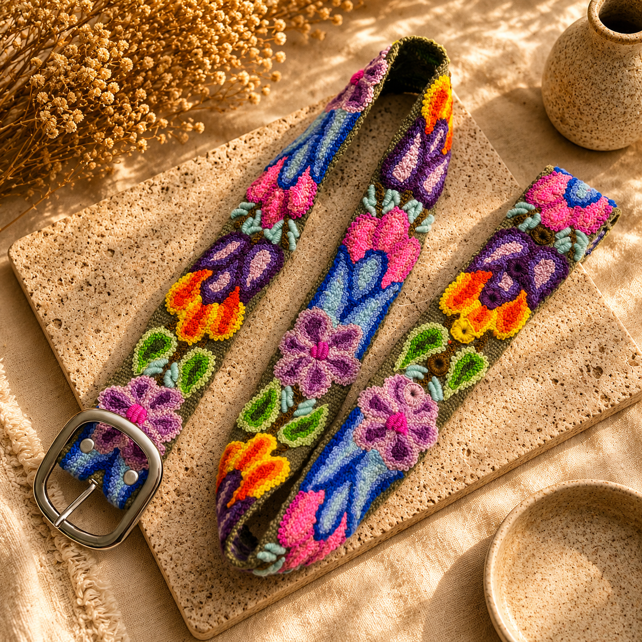 Hand-Embroidered Alpaca Belt – SIZE M
