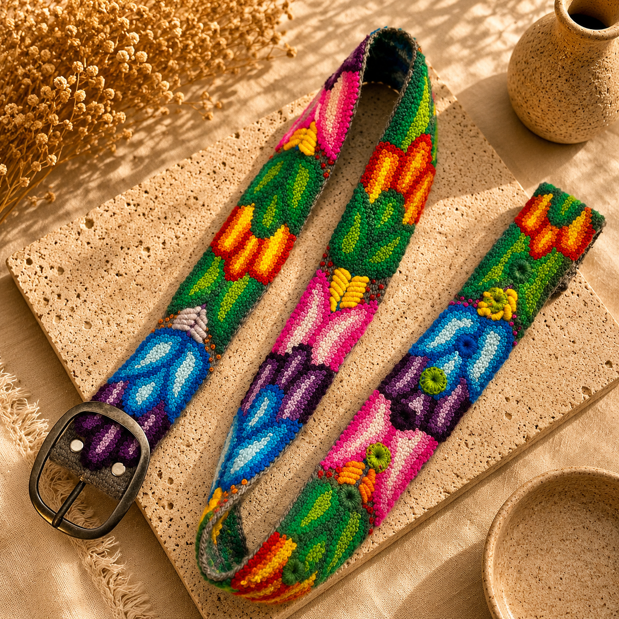Hand-Embroidered Alpaca Belt – SIZE M