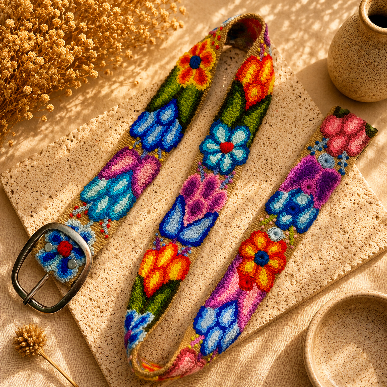 Hand-Embroidered Alpaca Belt – SIZE M