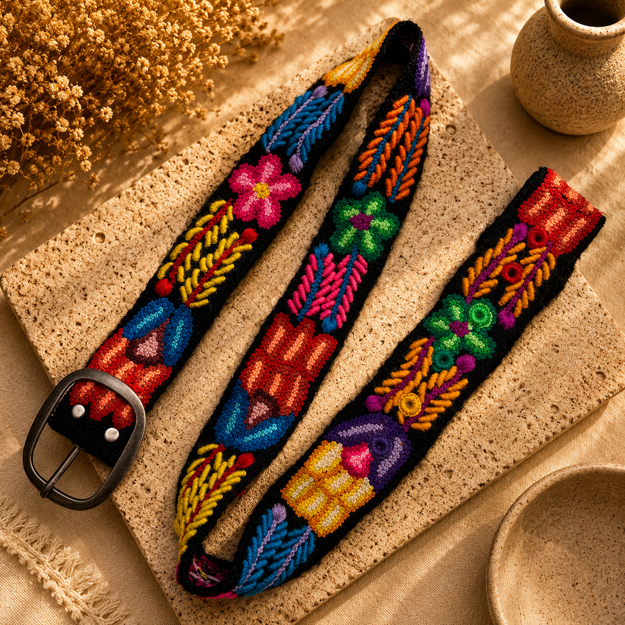 Hand-Embroidered Alpaca Belt – SIZE M