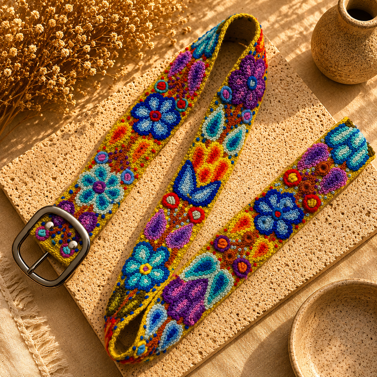 Hand-Embroidered Alpaca Belt – SIZE M