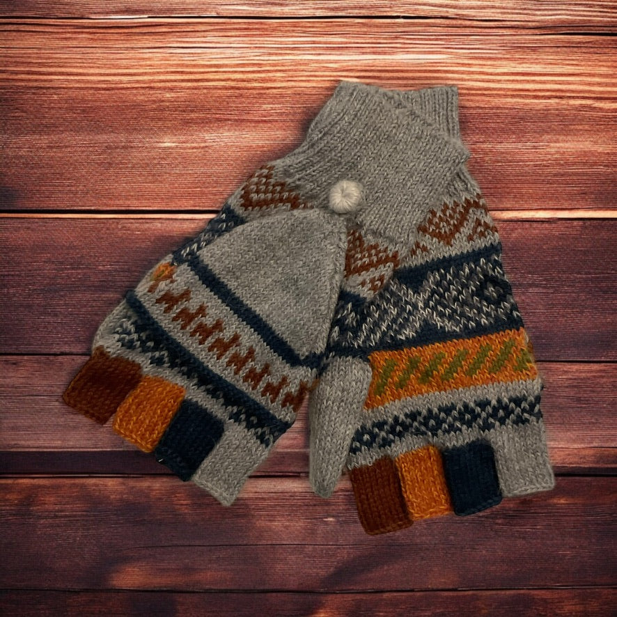 HANDMADE ALPACA FLIPBACK MITTEN GLOVES