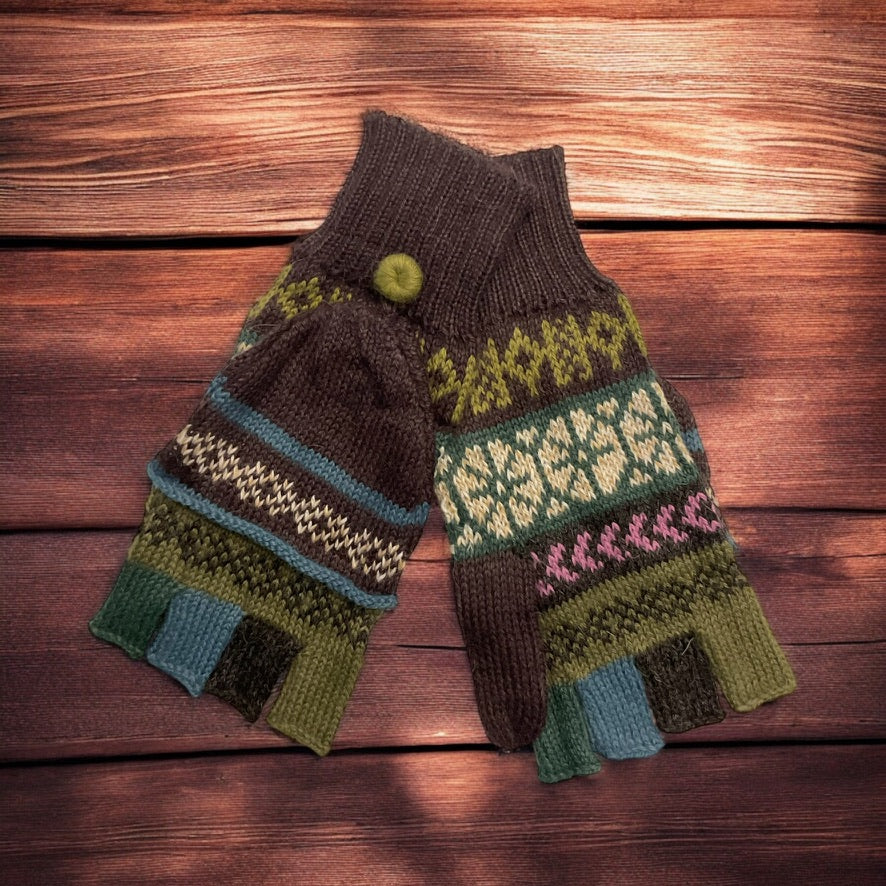 HANDMADE ALPACA FLIPBACK MITTEN GLOVES