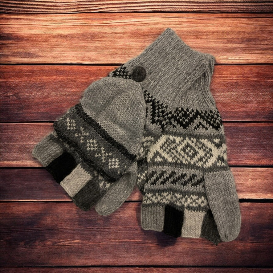 HANDMADE ALPACA FLIPBACK MITTEN GLOVES