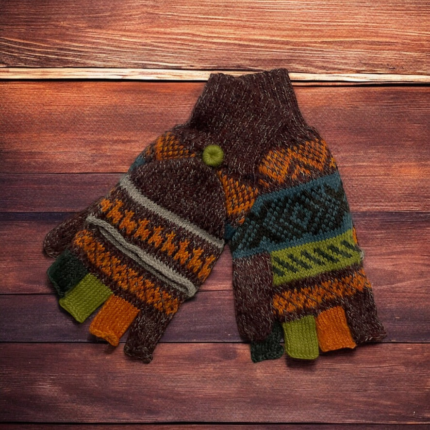 HANDMADE ALPACA FLIPBACK MITTEN GLOVES