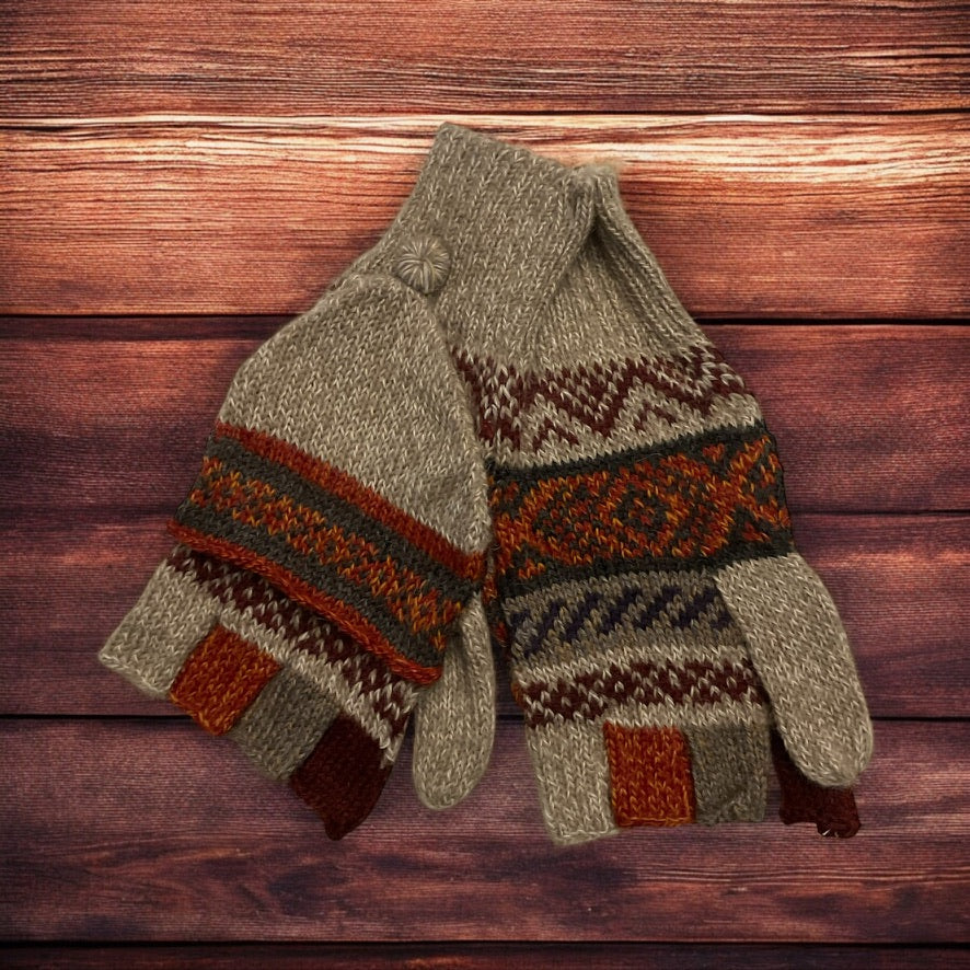 HANDMADE ALPACA FLIPBACK MITTEN GLOVES