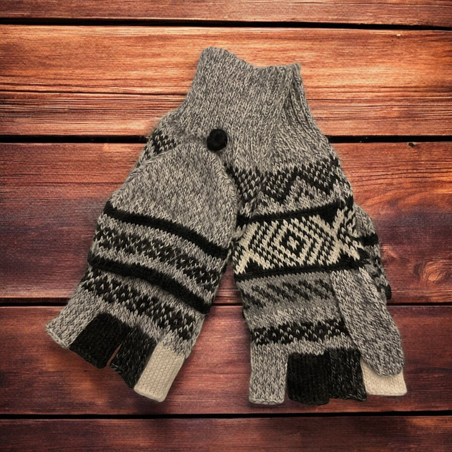 HANDMADE ALPACA FLIPBACK MITTEN GLOVES