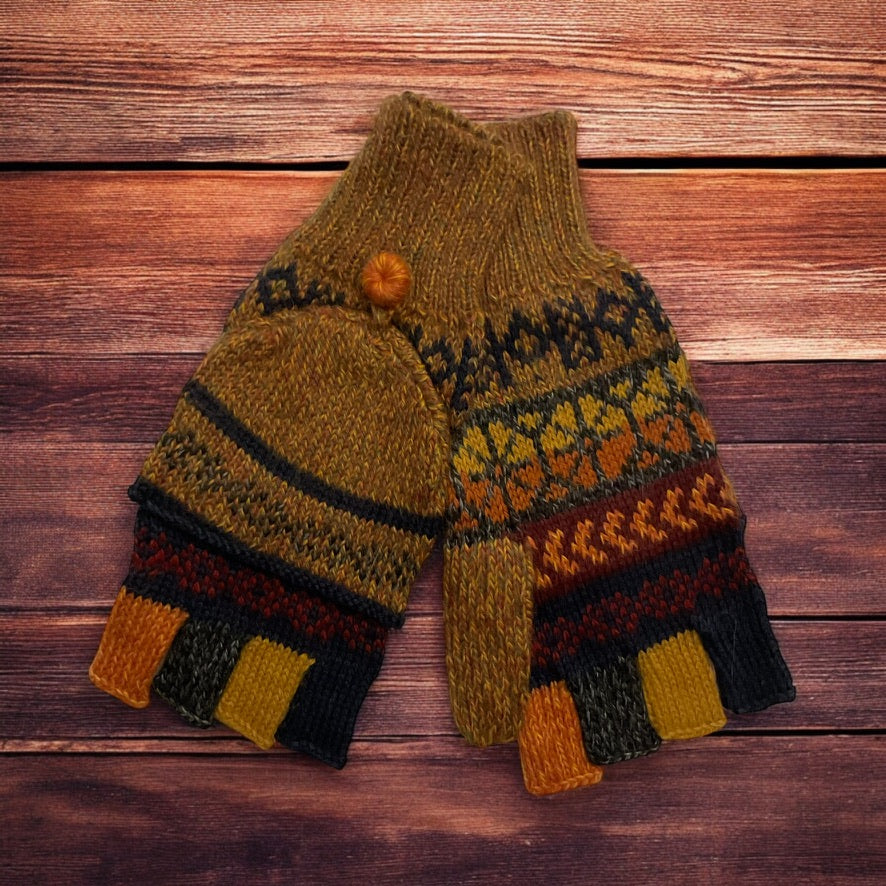 HANDMADE ALPACA FLIPBACK MITTEN GLOVES