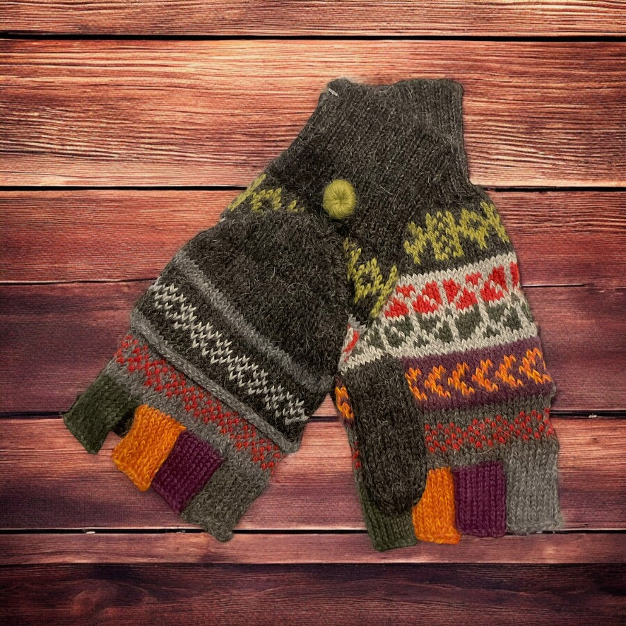 HANDMADE ALPACA FLIPBACK MITTEN GLOVES