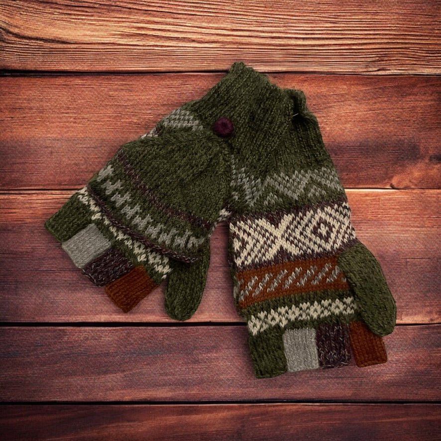 HANDMADE ALPACA FLIPBACK MITTEN GLOVES
