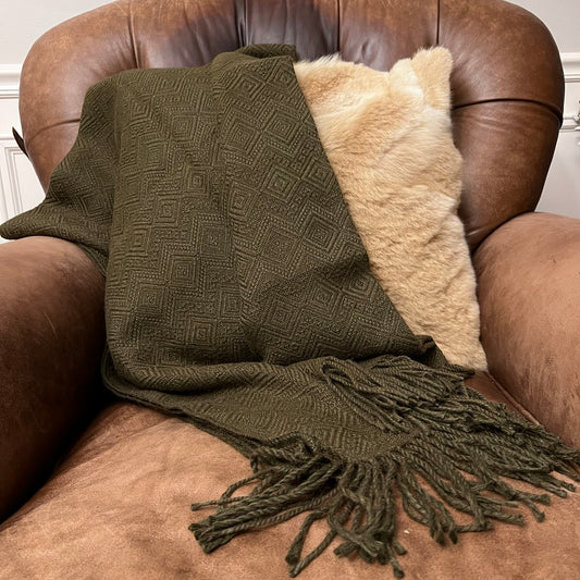 Hand-loomed Military Green Alpaca Throw Blanket by Peruvian Accent