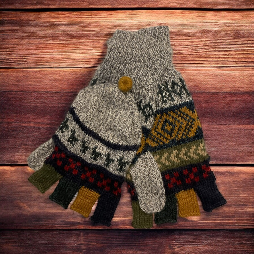 HANDMADE ALPACA FLIPBACK MITTEN GLOVES