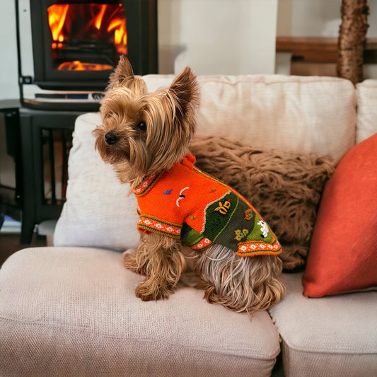 PUMPKIN SPICE Doggie Sweater Handmade Zip Up The Back Design.