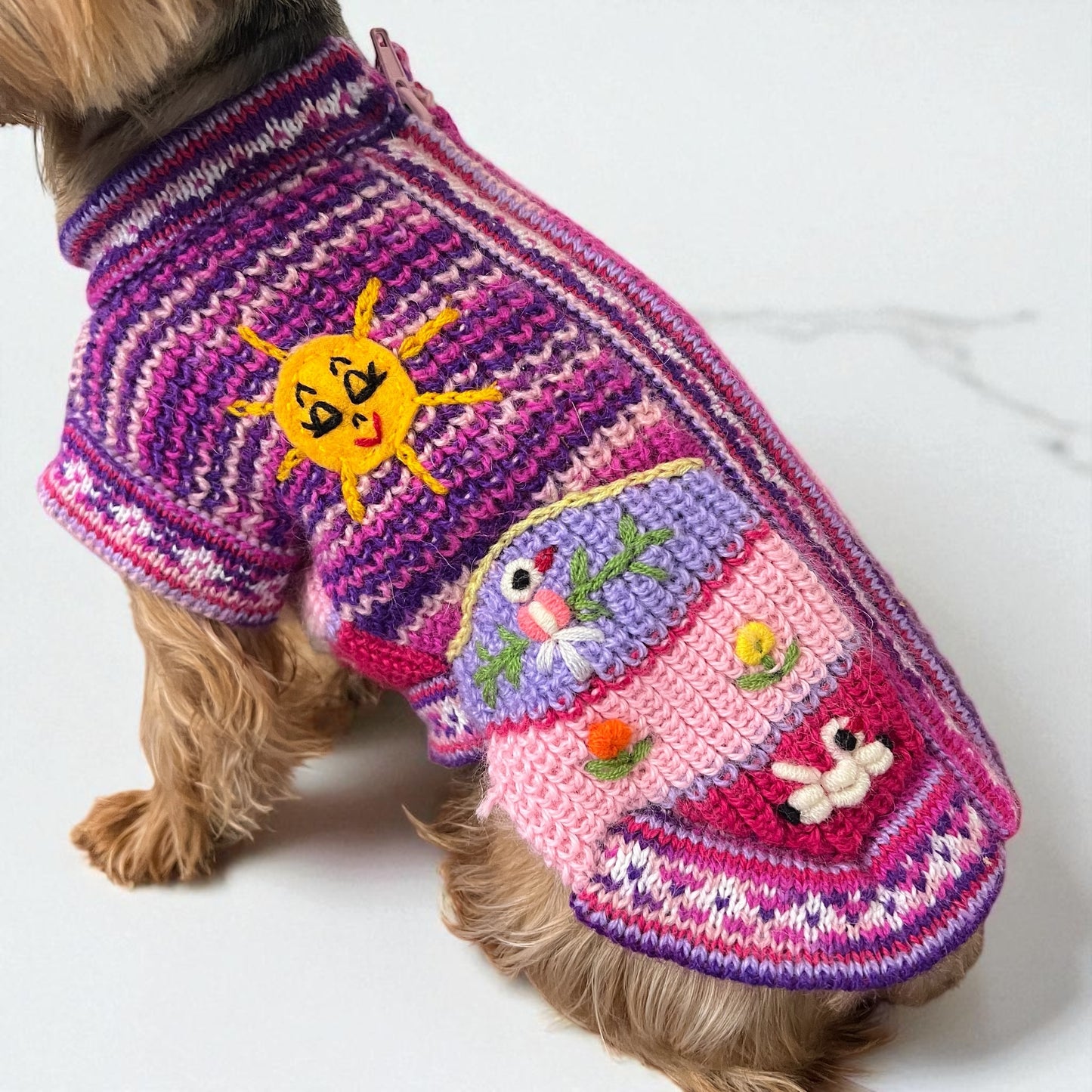 PINK FIESTA Zip Up Dog Sweater (SIZES XX0-14)