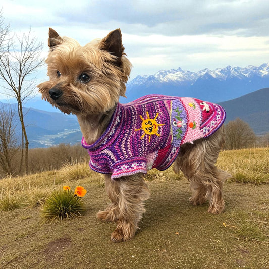 Pink Fiesta Alpaca Dog Zip-Up Sweater XX0–14 | Handmade in Peru