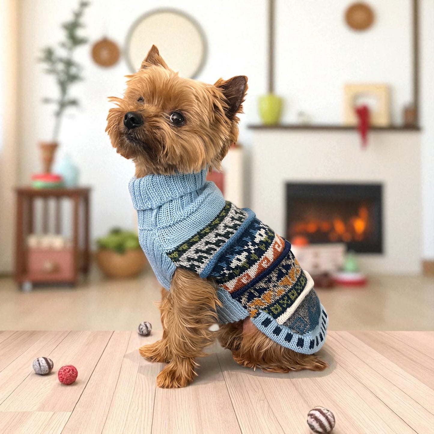 Coastal SKY BLUE Nazca Alpaca dog sweater (Size XX0-8)