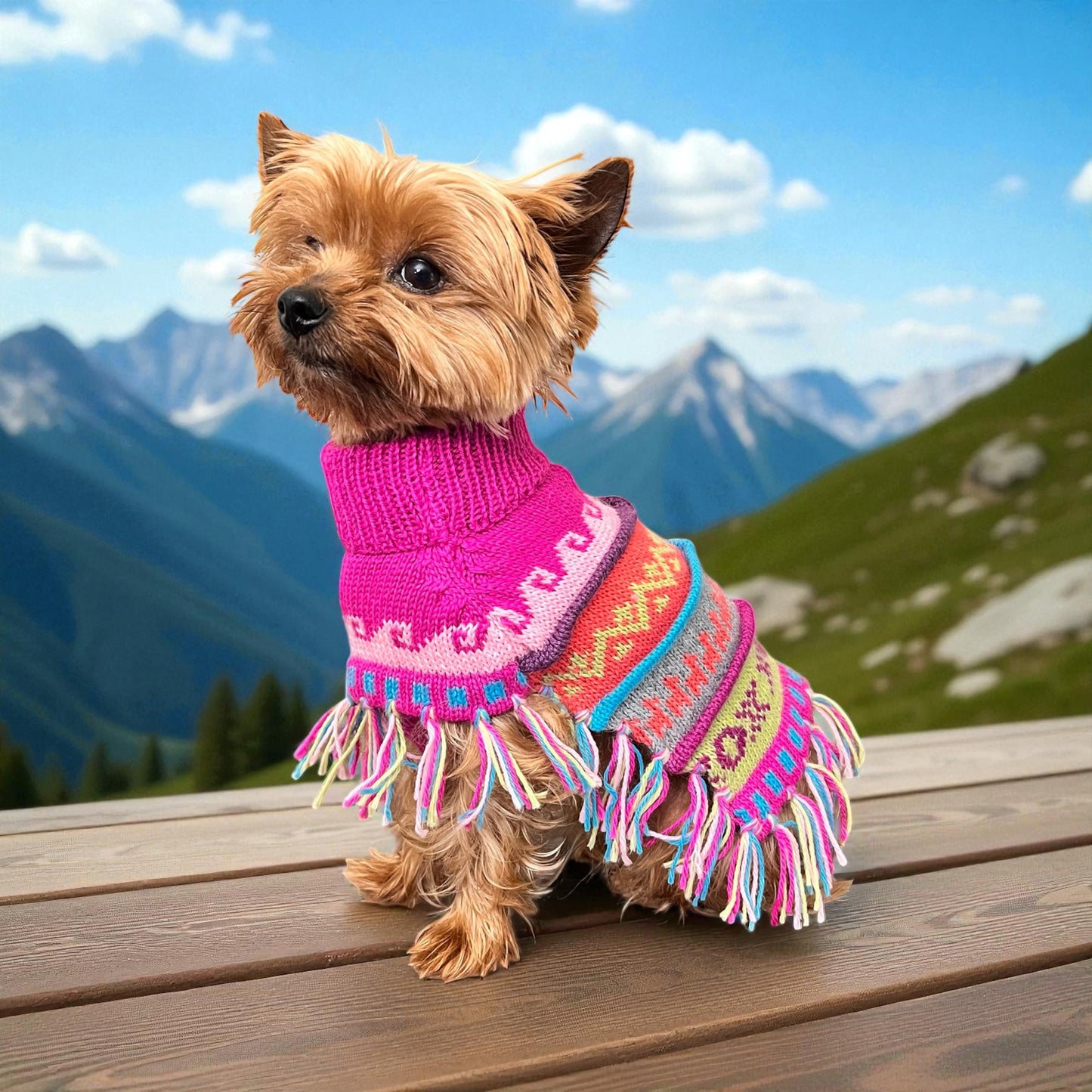 Pink Fiesta Alpaca Dog Poncho
