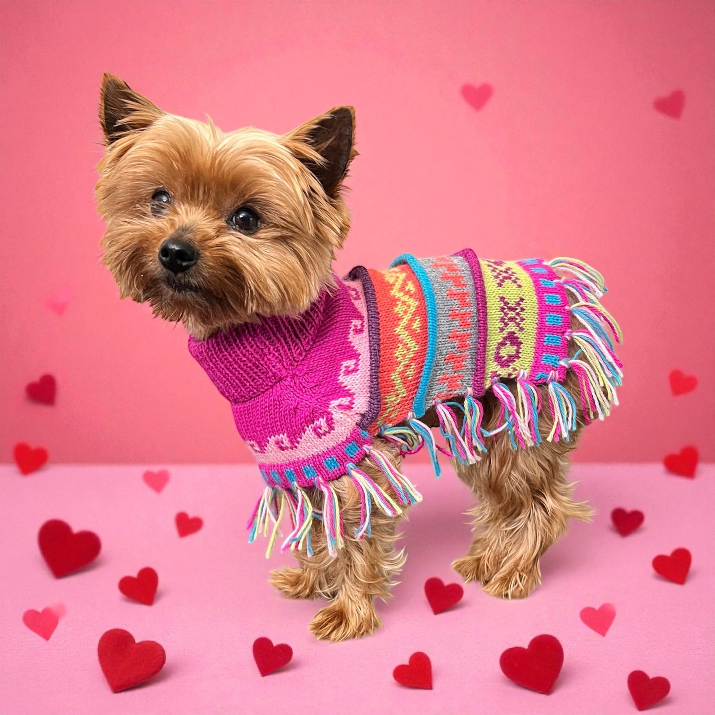 Pink Fiesta Alpaca Dog Poncho
