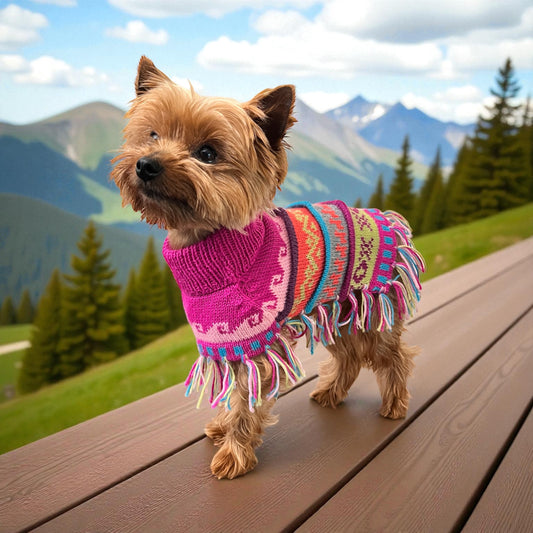 Pink Fiesta Alpaca Dog Poncho – Baby Alpaca Dog Coat XX0–20