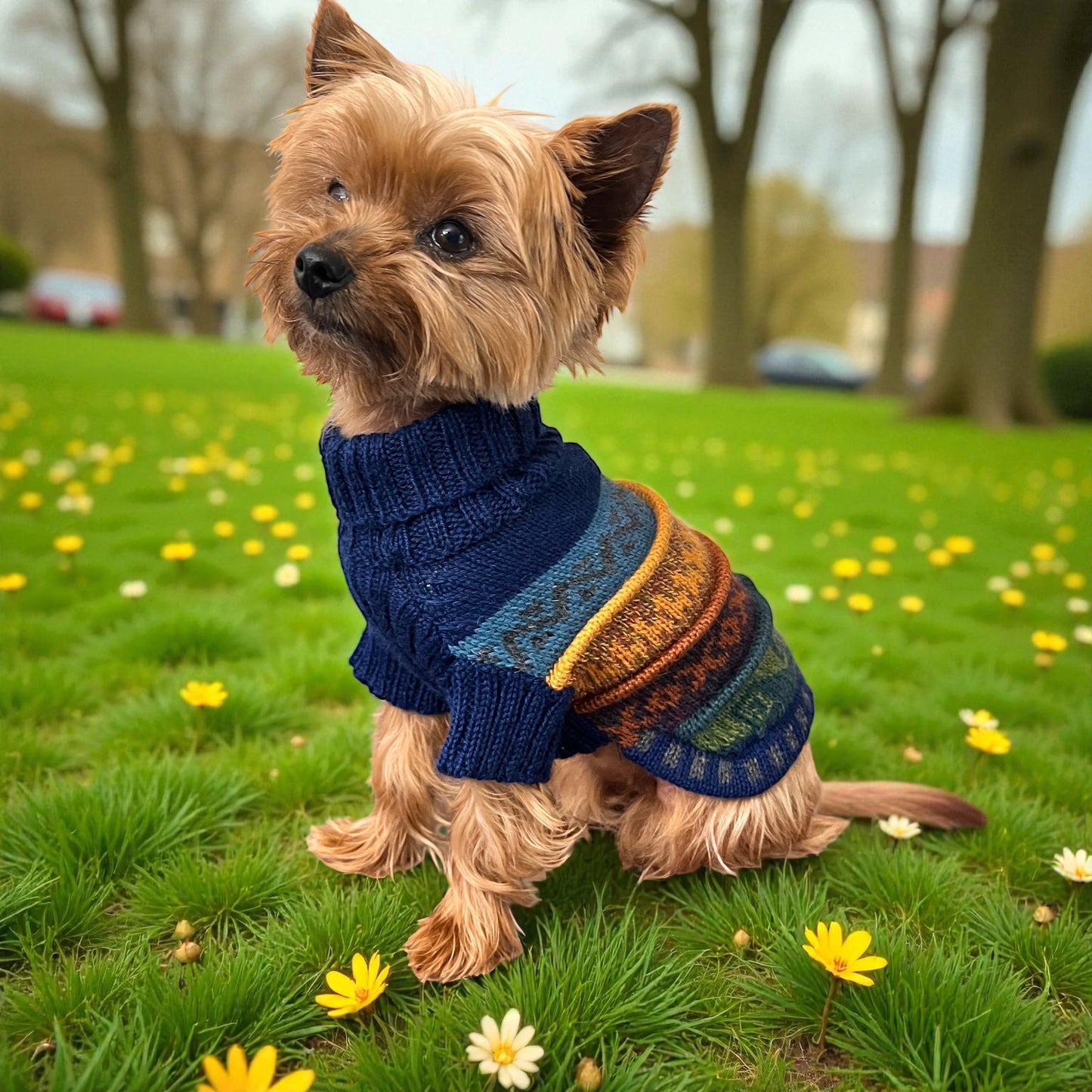 NAVY BLUE QUARTER SLEEVE DOG SWEATER