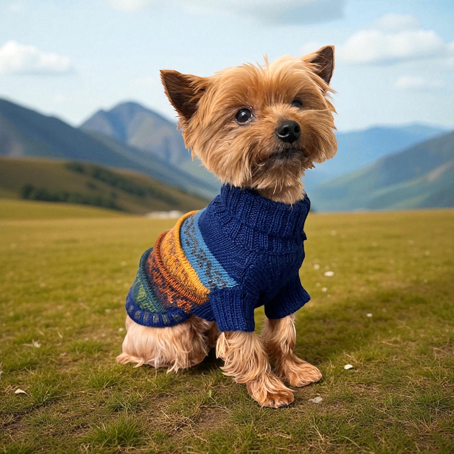 NAVY BLUE QUARTER SLEEVE DOG SWEATER