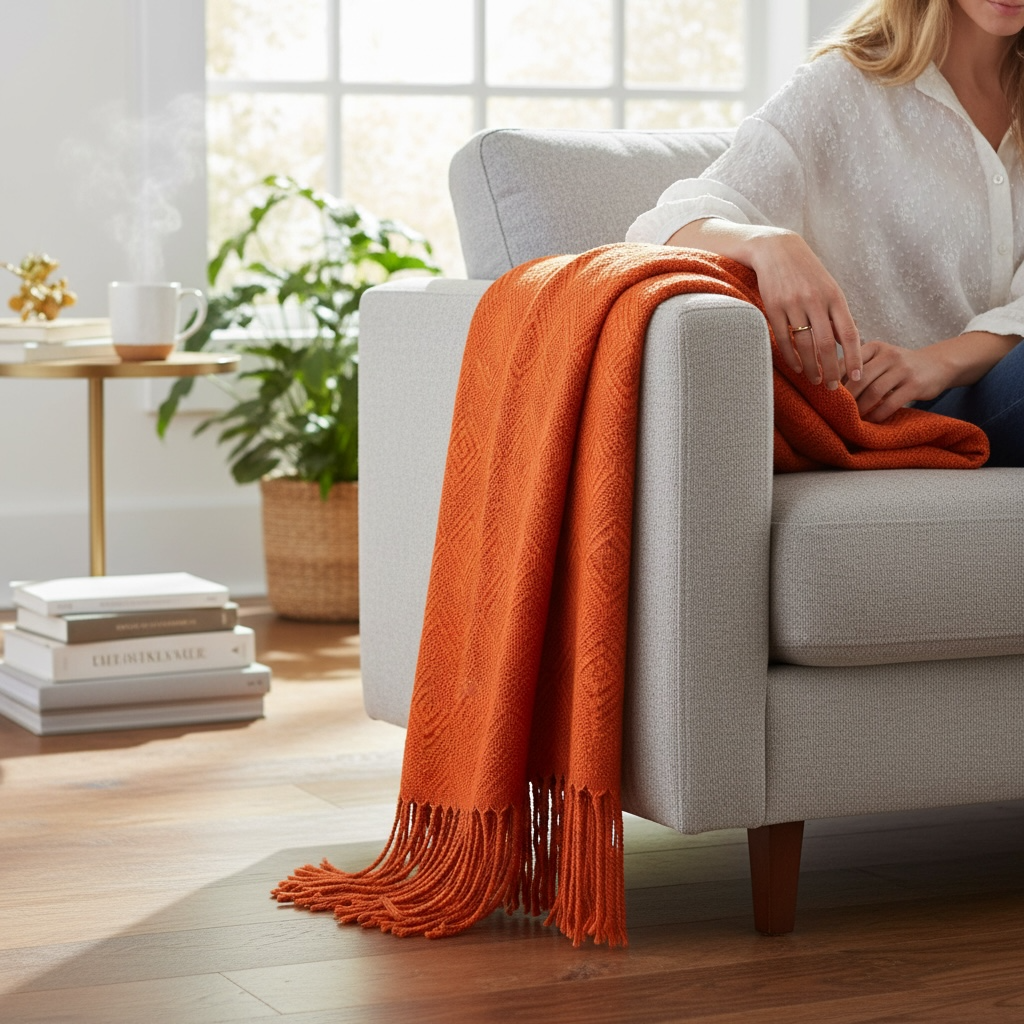 Luxury hand-loomed, Pumpkin Spice Alpaca Blanket