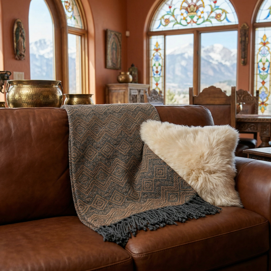 Dark Chocolate and Charcoal Alpaca throw blanket.